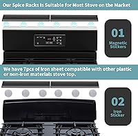 Vista 8 de BFONS 30" Magnetic Stove Top Shelf Spice Rack Storage, Silicone Top Heat Material Stove Rack Seasoning Organizer Kitchen Gadgets Kitchen Black