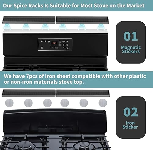 Miniatura 3 de BFONS Estante superior magnético para estufa de 30 pulgadas, almacenamiento de especias, material térmico de silicona, organizador de condimentos,