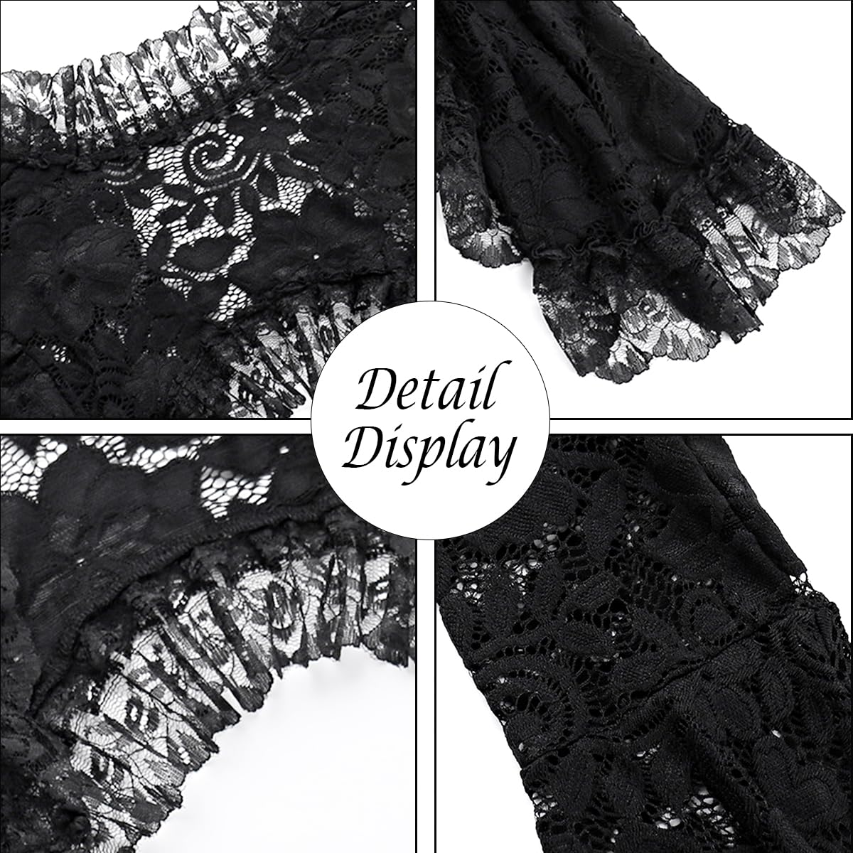 L'VOW Women's Lace Bolero Shrug Goth Crop Top Victorian Lace Sleeves for Witch Vampire Cosplay