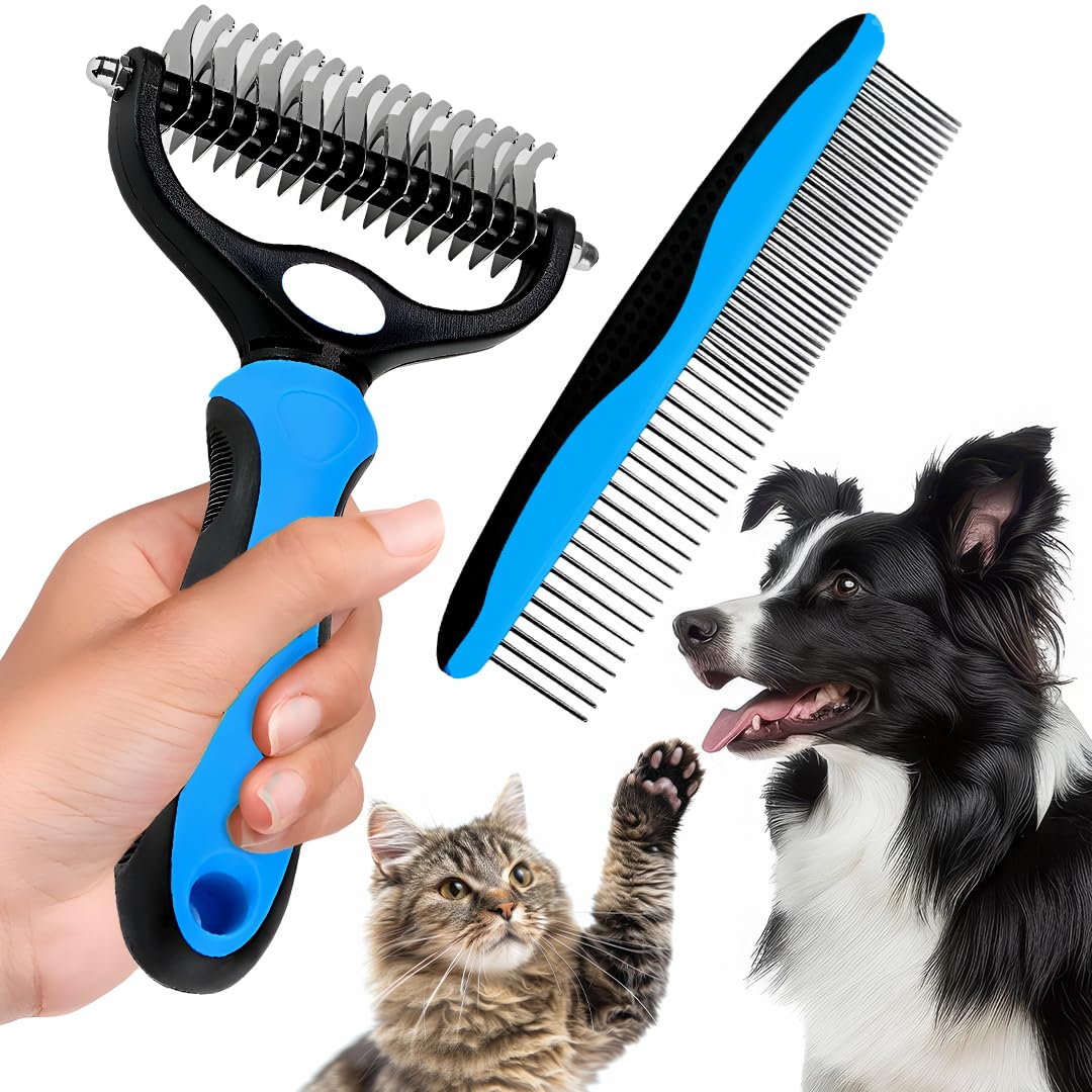 Cepillo Y Peine Para Mascotas, Kit de Cuidado Para Perros y Gatos, Deslanador Para Perros, Cepillo Para Perros, Cepillo Para Gatos, Cepillo Para Pelo Muerto de Perros y Gatos, Quita Nudos Pelo