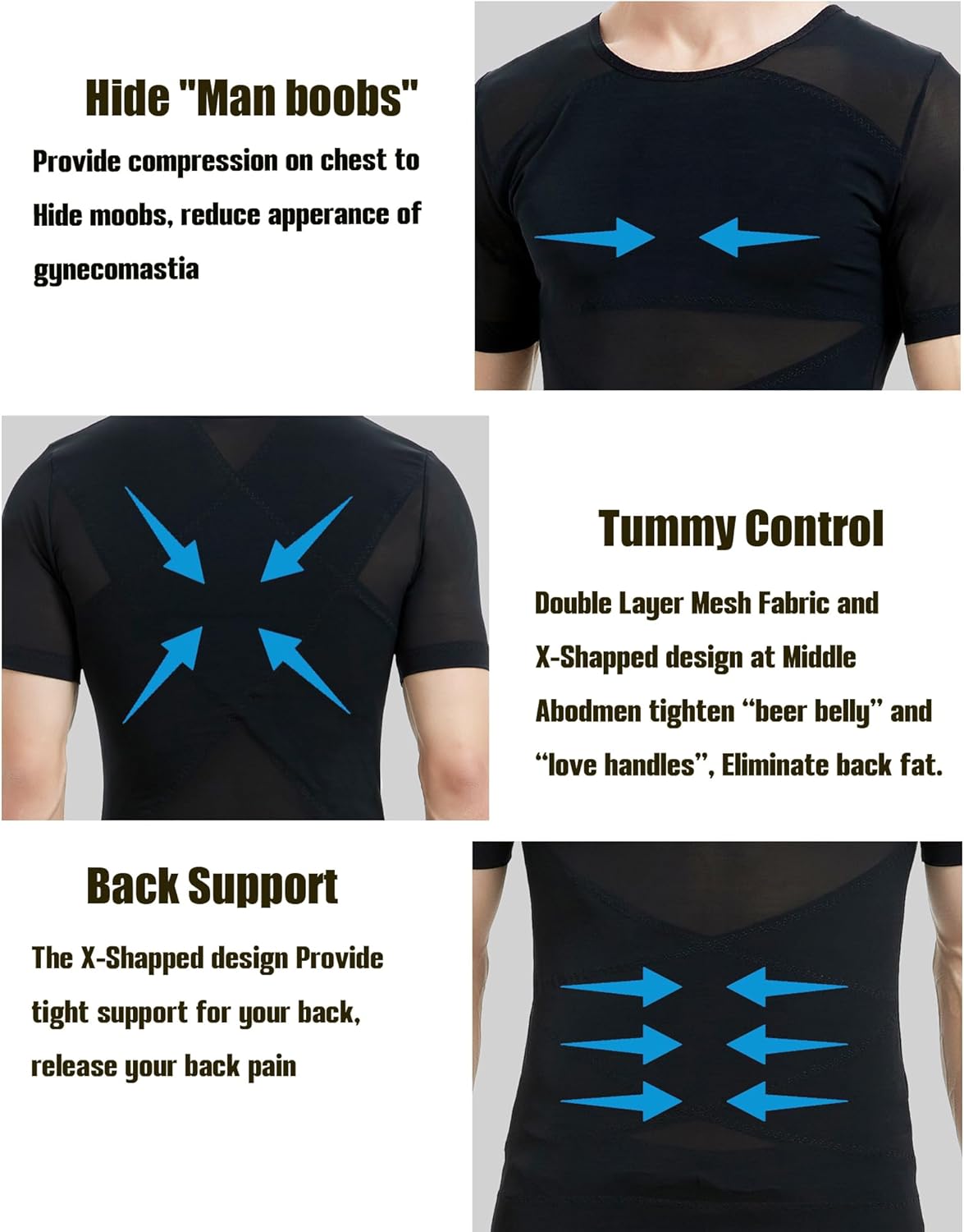 Mens Gynecomastia Compression Shirt Shapewear Slimming Body Shaper Tummy Control Short Sleeve Undershirt Abdomen Tank - Image 3