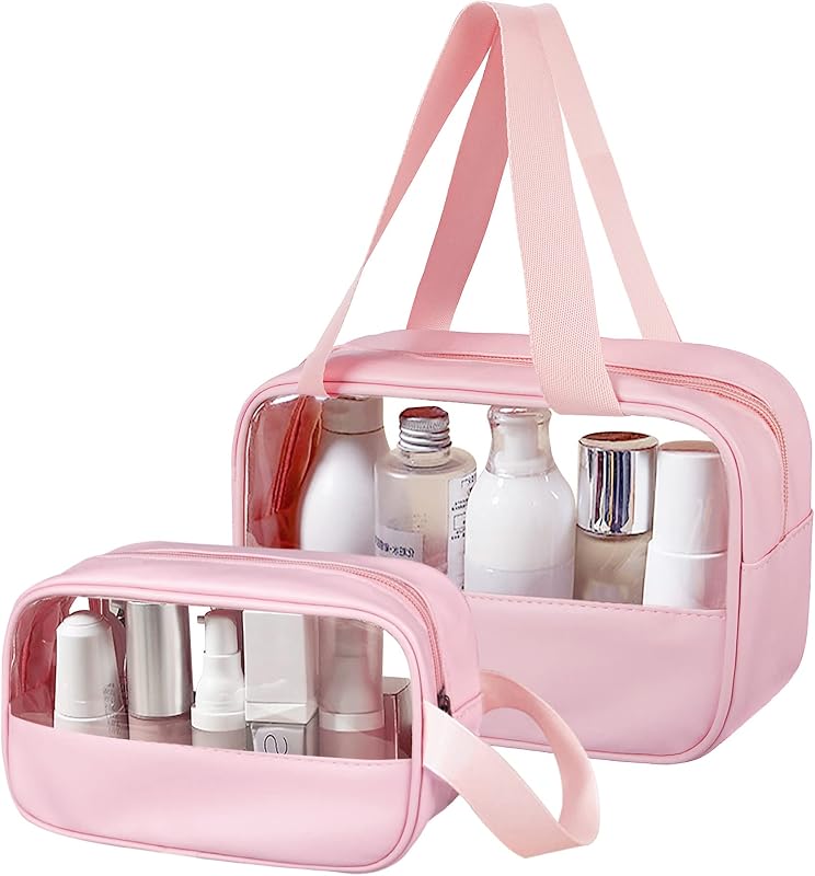 Necessaire transparente Ebbniur em PVC, conjunto com 2 peças, rosa