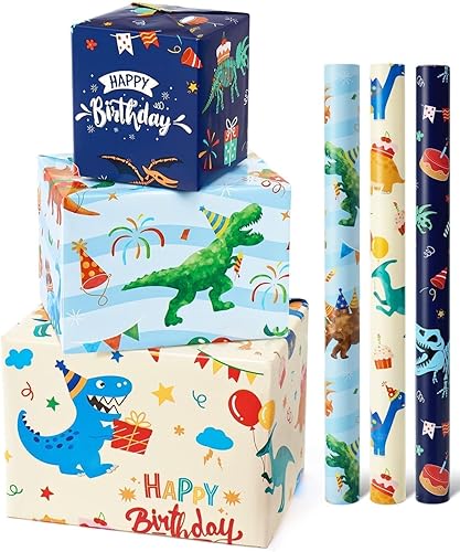 Vista 148 de WERNNSAI Rollos de papel de regalo de dinosaurios, 3 rollos de papel de regalo de dinosaurio rosa de 17 x 120 pulgadas, para bebés, niñas, Pink