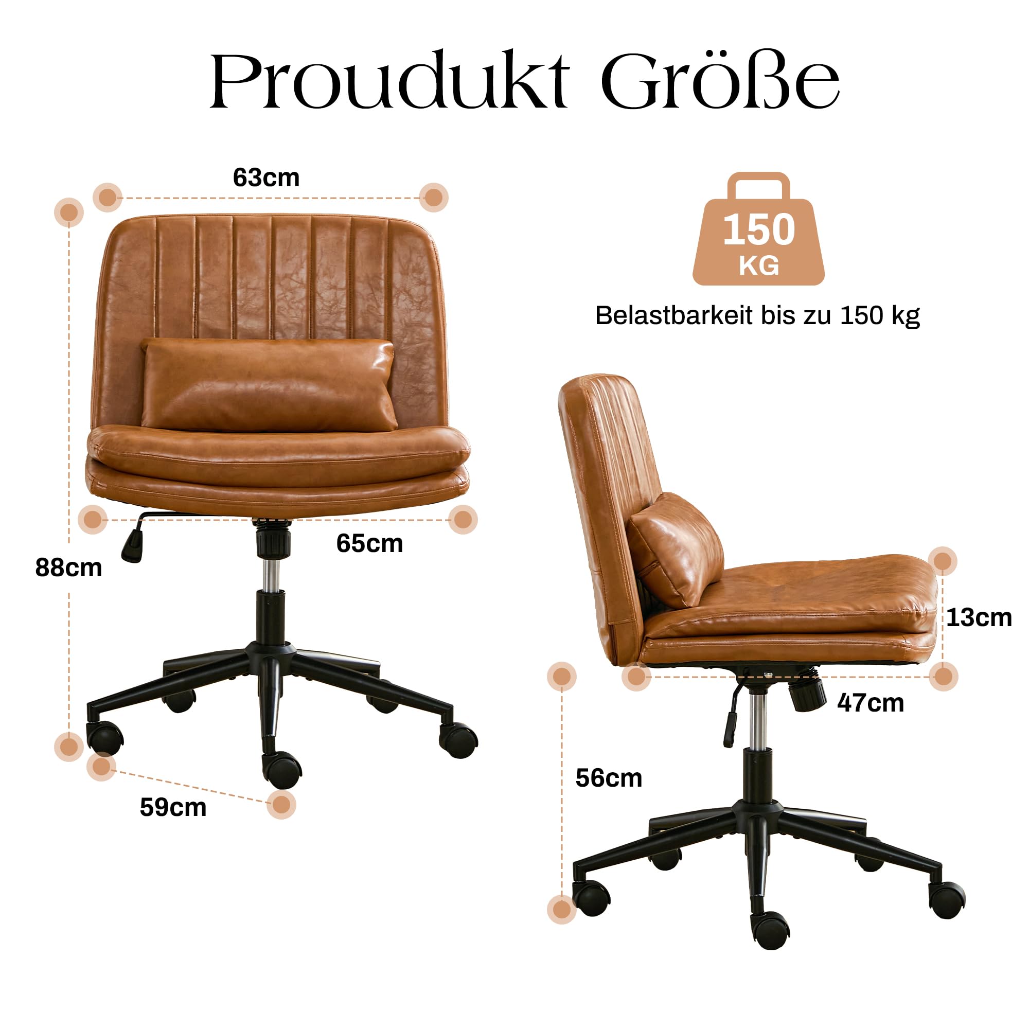 Breiter Bürostuhl, Gepolsterter Armloser Schreibtischstuhl 360° Drehbarer Homeoffice Lesesessel mit Breiterem Polster zum Sitzen im Schneidersitz Stuhl, Höhenverstellbar (Orange)
