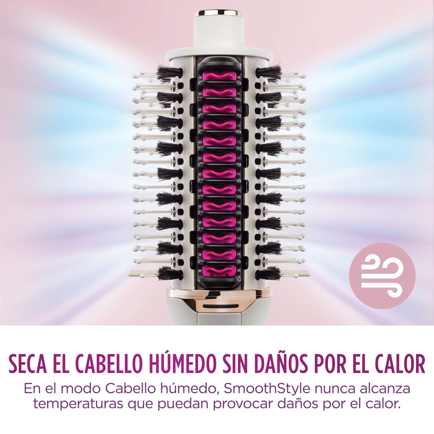 Cepillo y peine térmico alisador y moldeador Shark SmoothStyle, modos Seco y Húmedo, cepillo de aire caliente con 3 temperaturas, resultado suave y voluminoso para todo tipo de cabello, Seda HT202EU