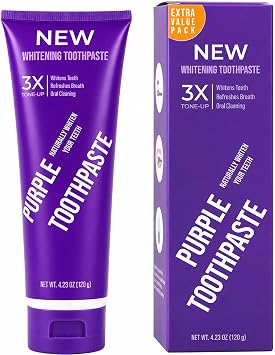 Purple Toothpaste for Instant Brightening, Color Correcting Toothpaste for Yellow Teeth, Fluoride Free & Gentle Formula, Fresh Mint, Daily Oral Care