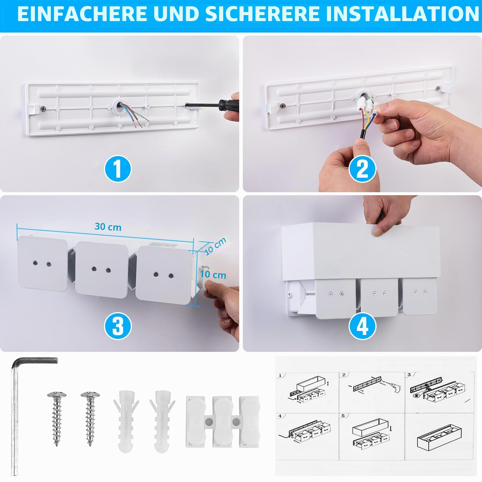ledmo 30W LED Wandleuchten Innen/Außen 3000K Warmweiß lampe 3000LM（weiß） | Auf und ab Einstellbarer Lichtstrahl、IP65 Wasserdichte、Angenehmes Licht、Mattes Aussehen、Einfache Installation、Heimdekoration