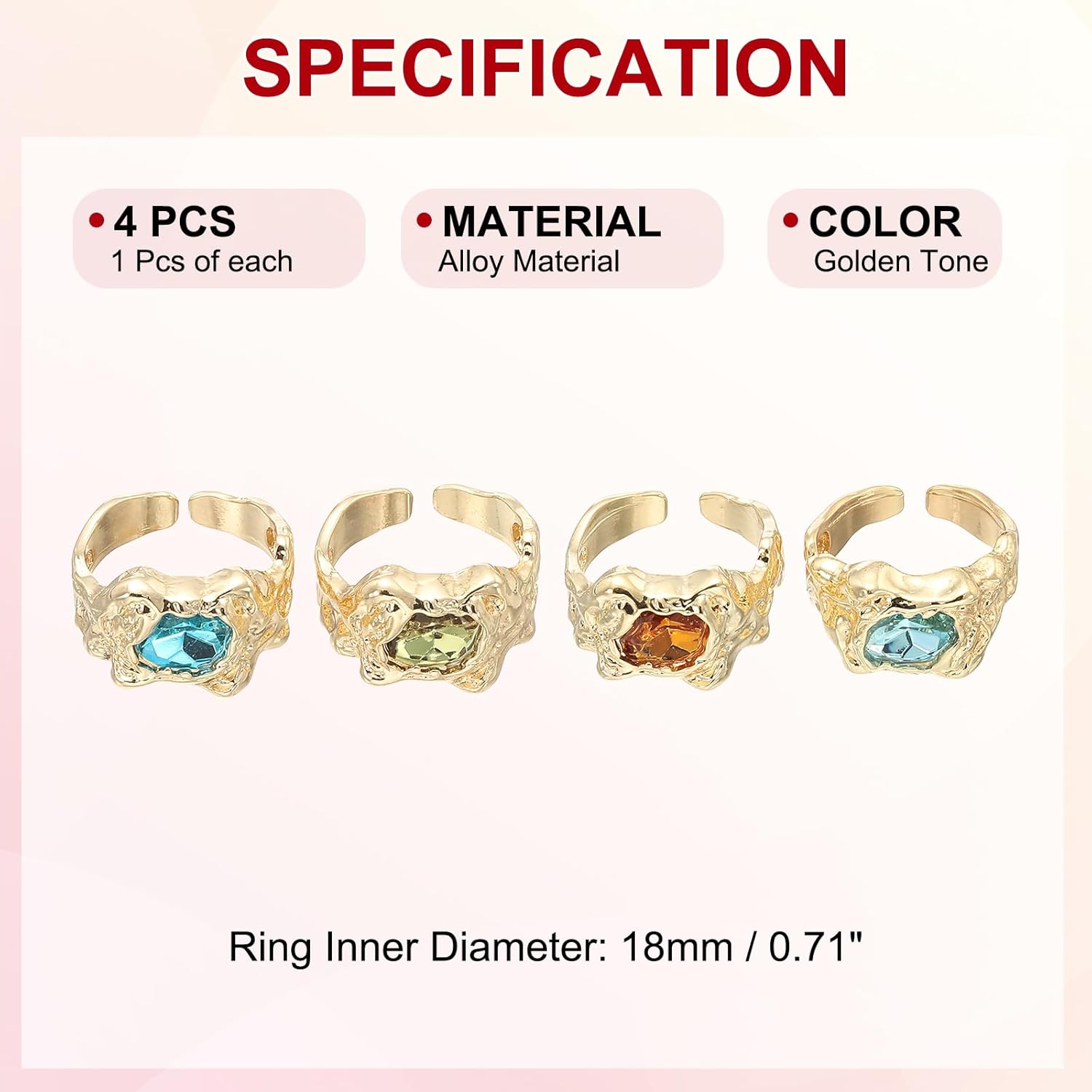 MECCANIXITY Chunky Gold Rings Set for Women Adjustable Crystal Stackable Ring Open Vintage Statement Stacking Jewelry - Image 2