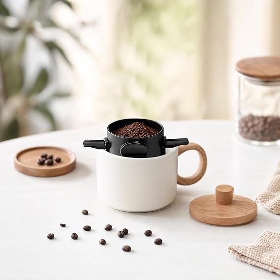 SZXMDKH Reusable Pour Over Coffee Maker, Stainless Steel Cone Coffee Dripper Filter 1-2 Cup, Paperless with Collapsible Holders for Home Office Travel Camping, Brown, (SZXMDKHHG6325)