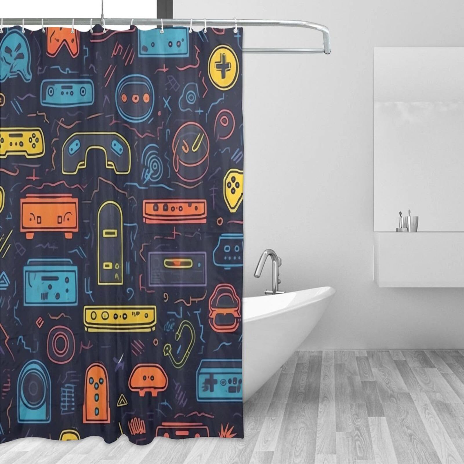 Rideau de douche motif jeu vidéo en tissu imperméable 183x183cm pour salle de bain