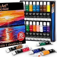 Aen Art 16 Colors Acrylic Paint Set - Non-Toxic Rich Pigments for Pumpkin Painting, Canvas, Wood, Fabric, Ceramic Crafts & Beginners