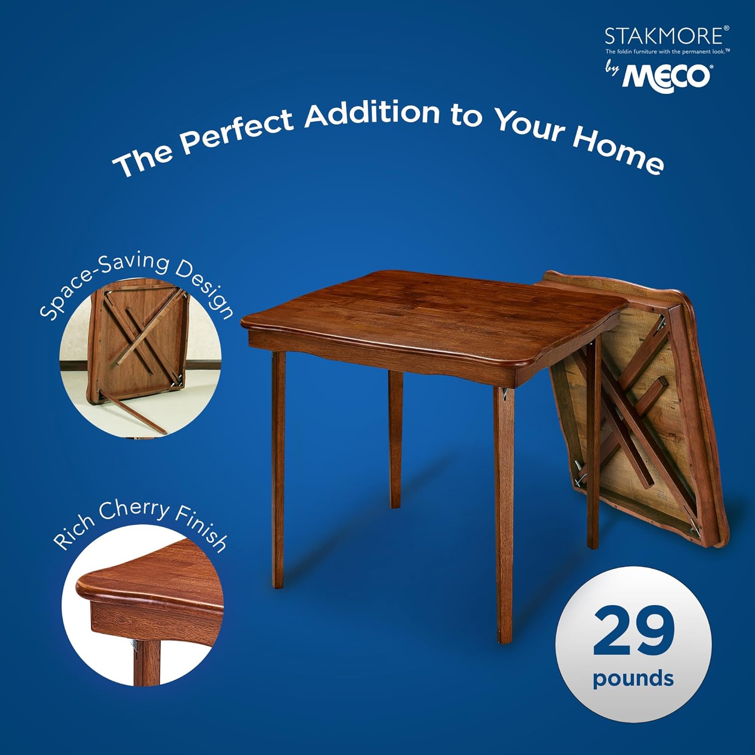 Meco Stakmore Stylish Durable Versatile Square Solid Wood Scalloped Edge Compact Folding Traditional Card Table for Home Use, Cherry : Everything Else