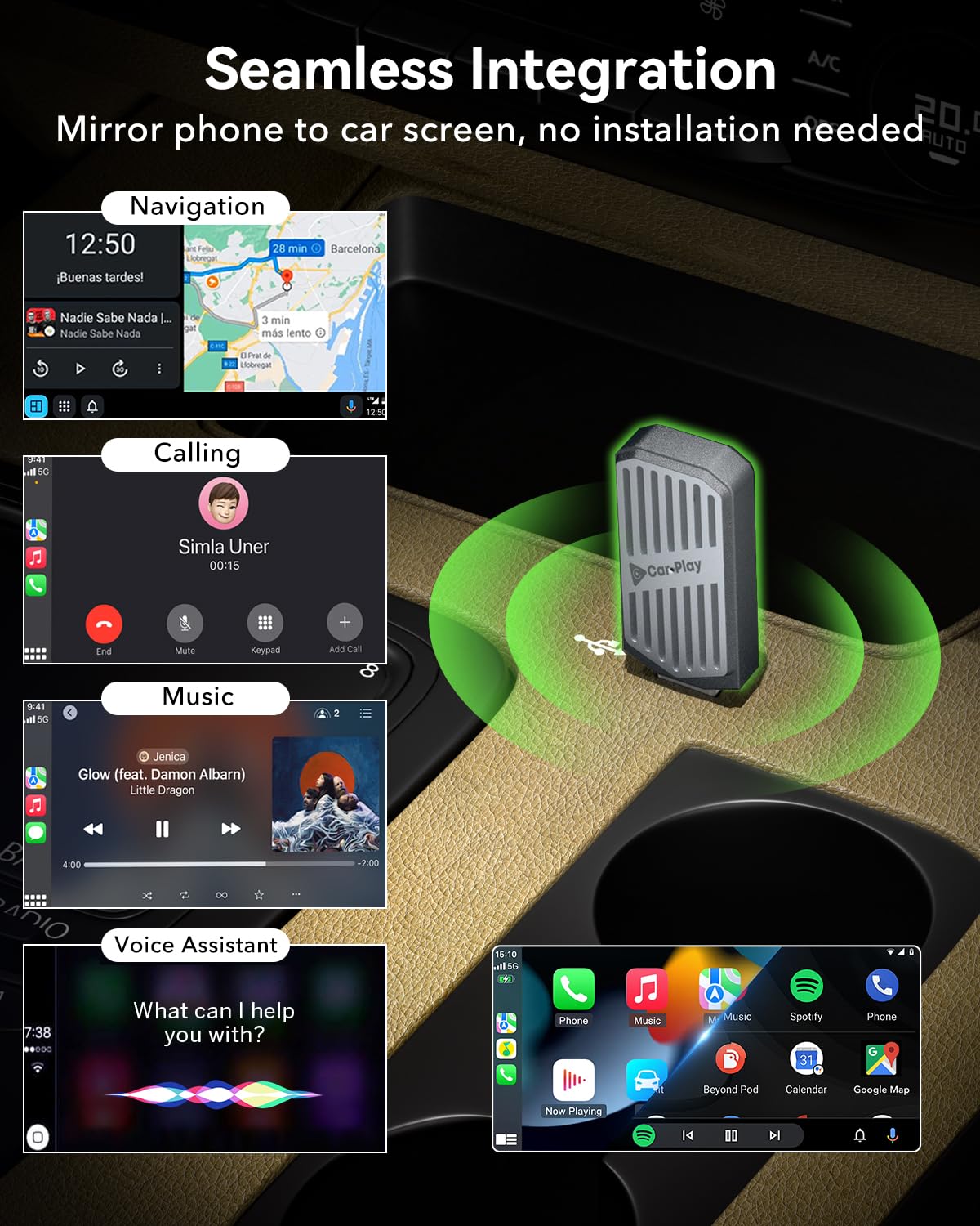 StageSound Mini bezprzewodowy adapter CarPlay & Android od Wired CarPlay na bezprzewodowy, Plug & Play, niskie opóźnienia, stabilne połączenie, złącze USB-A/C, kompatybilny z iPhone i Android