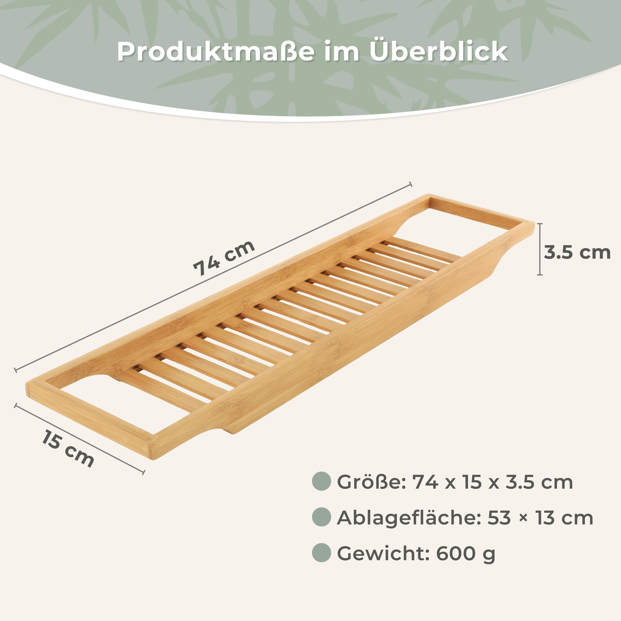 Torrex® 30540 Bandeja de bambú para bañera en 2 tamaños Diferentes Bandeja para baño (74 x 15 x 3,5 cm)