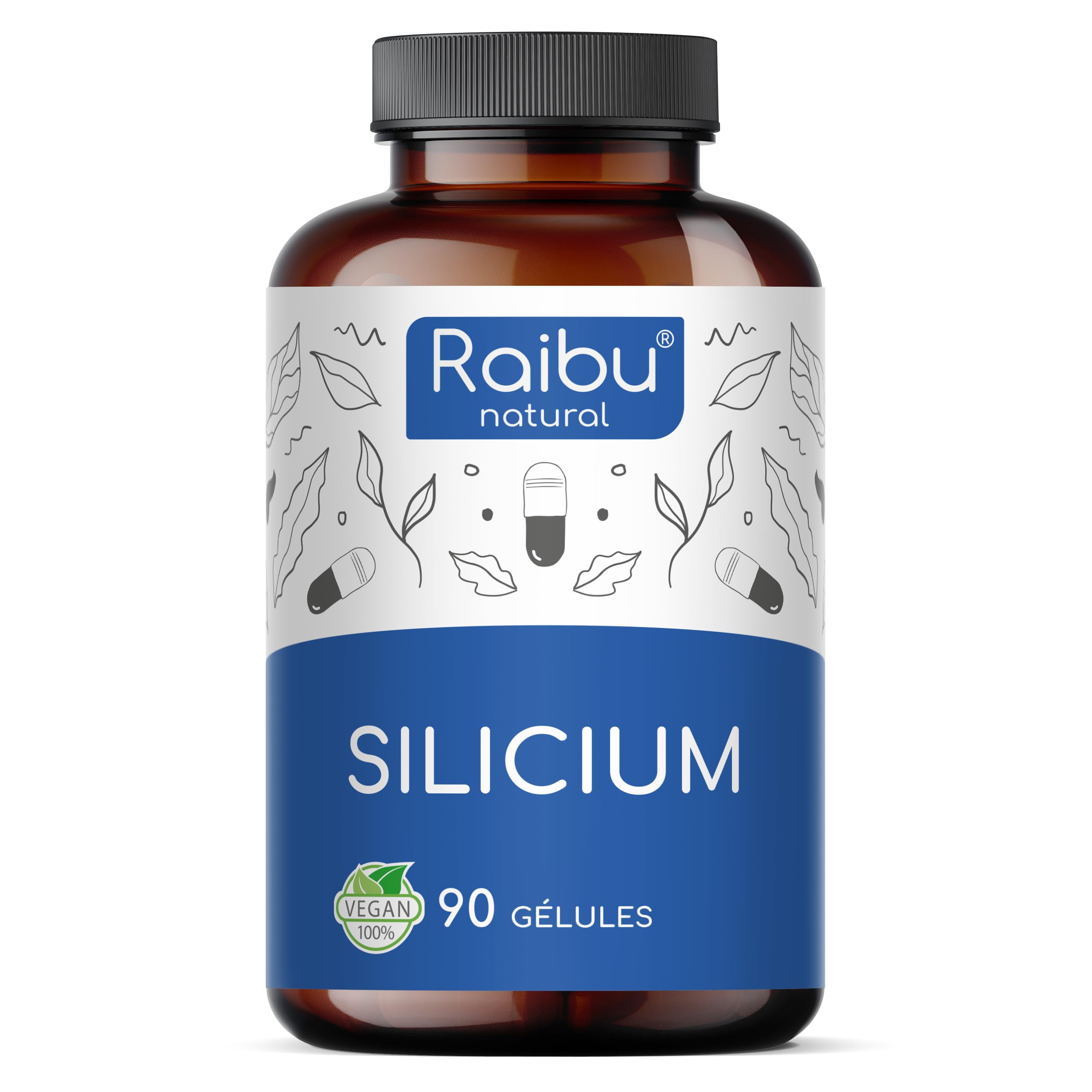 Silicium Organique Raibu - 667mg - 90 gélules pour 3 mois - 100% naturel, extrait de bambou - Sans additifs, testé en laboratoire, vegan - Raibu