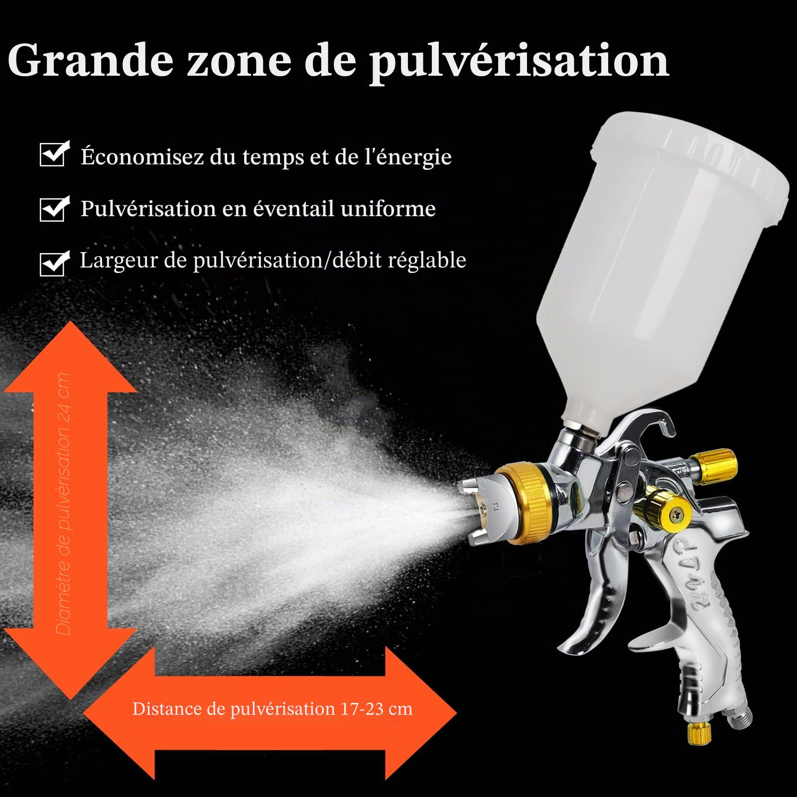 HVLP Kit Pistolet à Peinture Professionnel avec 4 Buses – 1,4 mm, 1,7 mm, 2,0 mm et 2,5 mm, Pistolet à Peinture Professionnel à air comprimé avec gobelet en Plastique de 600 ML (Jaune)
