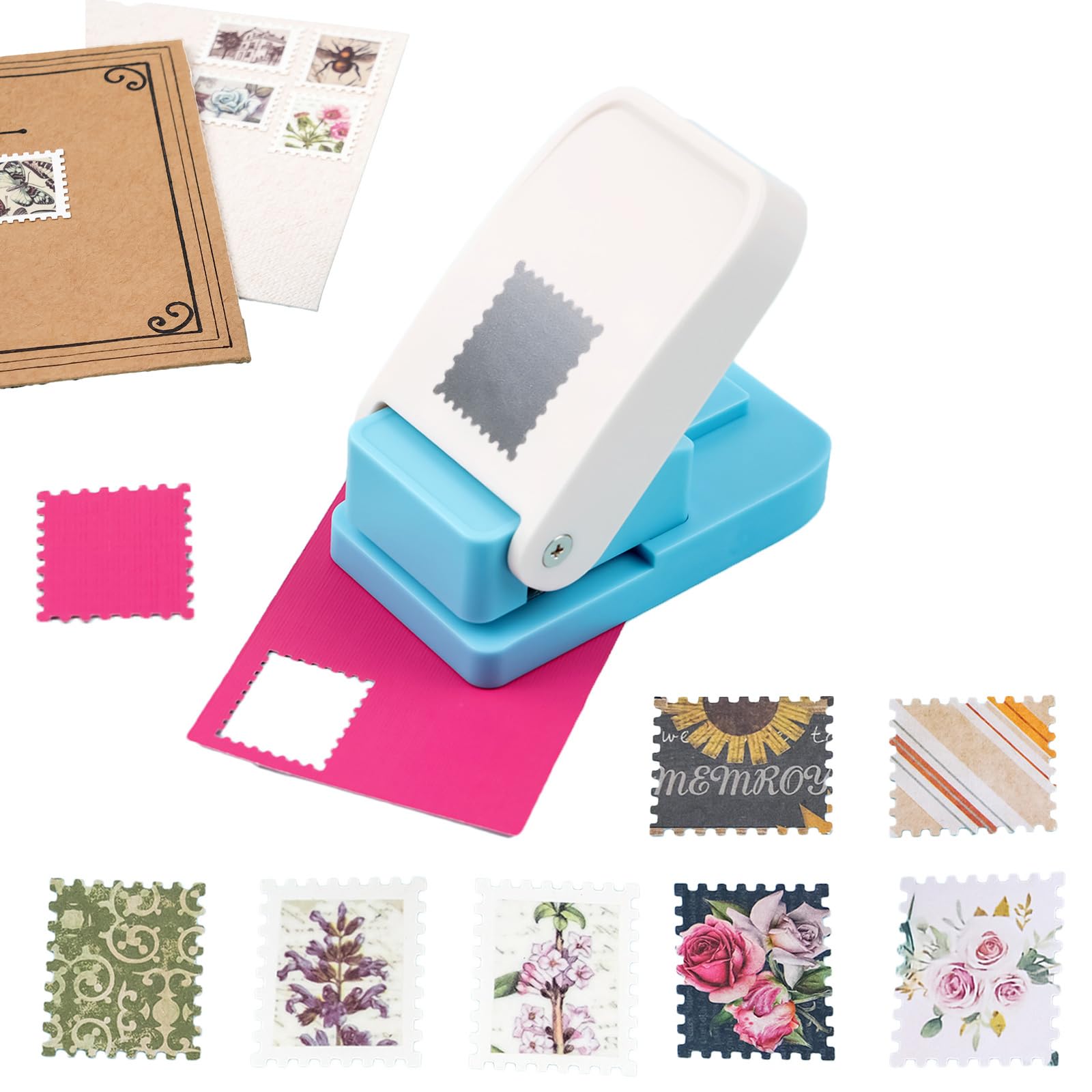 OTCRAFT Stamp Puncher, Stamp punch 1X0.8inch Rectangular Postage Stamp Punch, Scalloped Rectangle Lever Action Paper Punches for crafting Scrapbooking DIY Scrapbooking Journaling Card Making