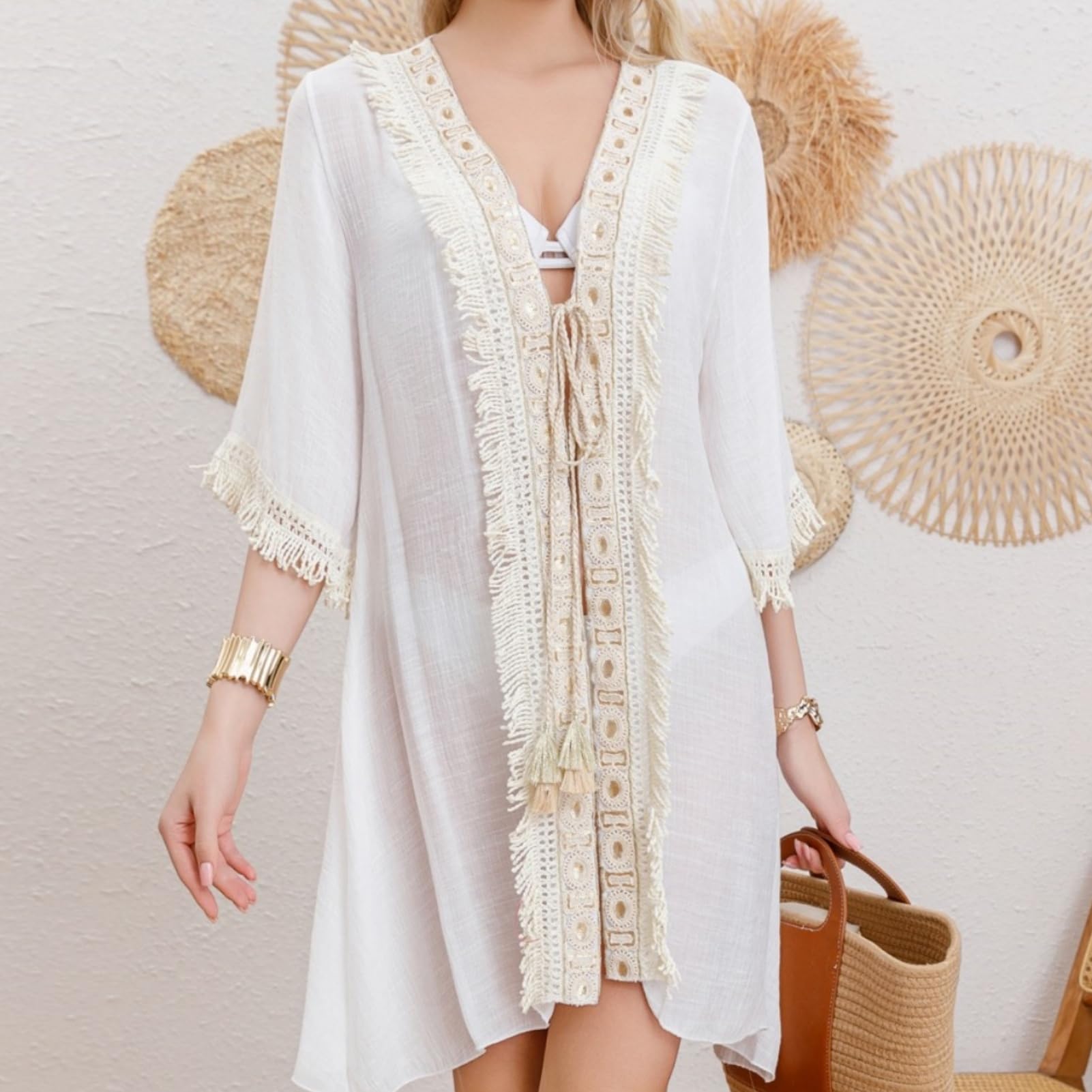 Alexis Leroy Damska długa sukienka plażowa w stylu boho, letnia sukienka w stylu kimono