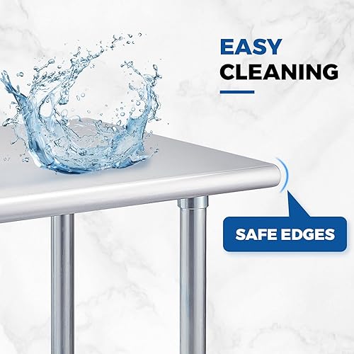 Miniatura 5 de Profeeshaw Mesa de acero inoxidable con ruedas, 24 x 36 pulgadas, mesa de trabajo y preparación de cocina comercial NSF con estante inferior y patas