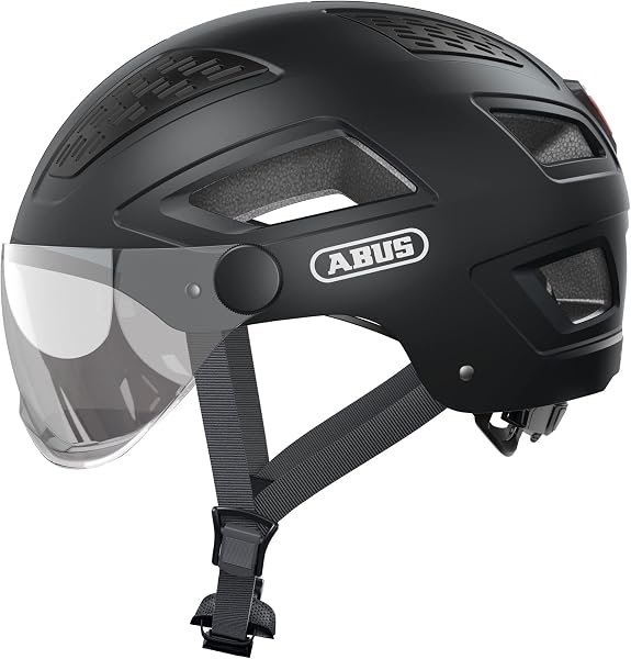 ABUS Kask miejski Hyban 2.0 ACE – kask rowerowy z wizjerem, światłem i twardą obudową ABS, dla kobiet i mężczyzn