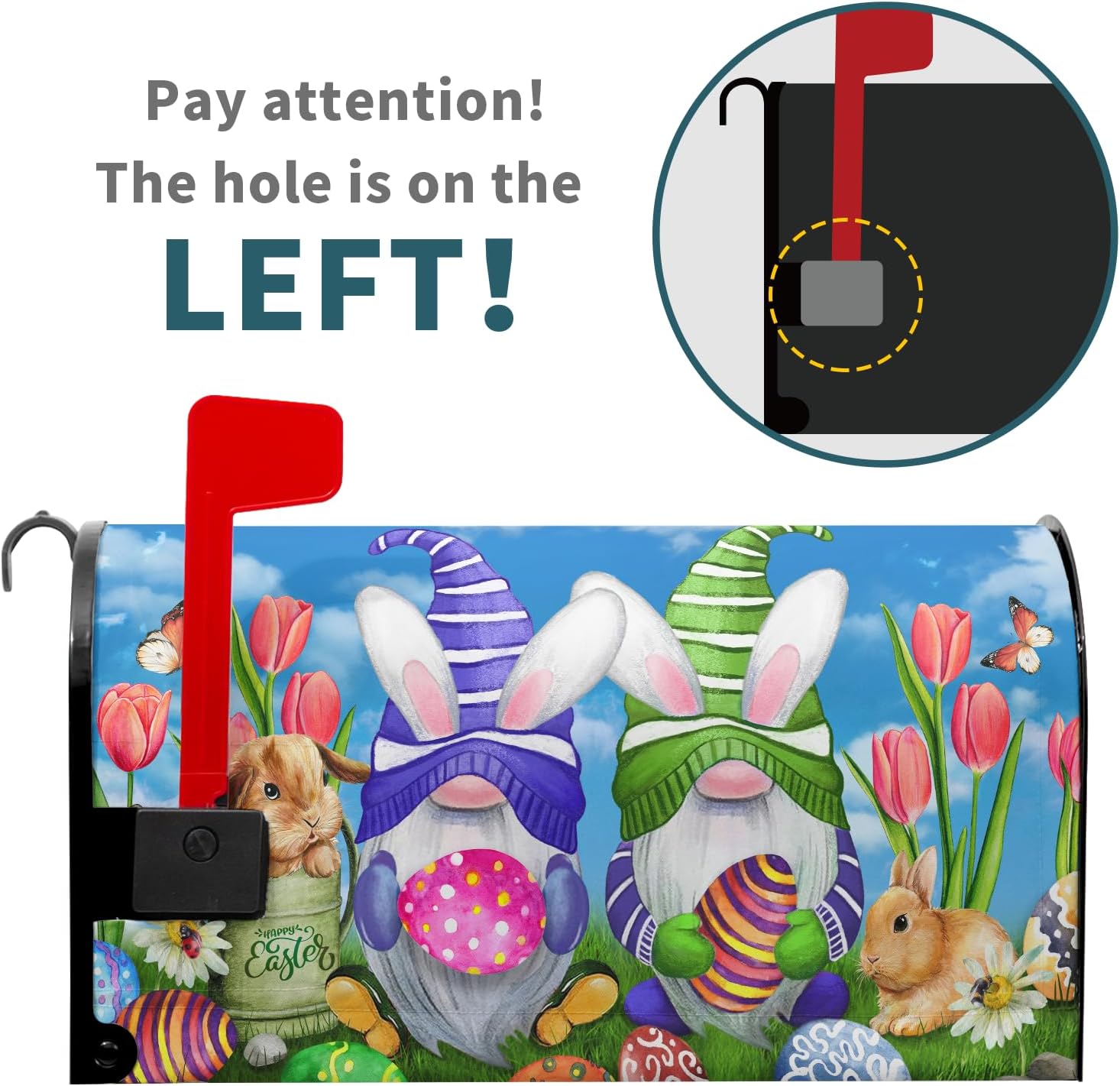 Happy Easter Gnomes Mailbox Covers Magnetic Standard Size 18" X 21",Spring Tulip Flower Easter Bunnies and Eggs Mailbox Wraps Post Letter Box Easter Cover for Holiday Garden Yard Decor