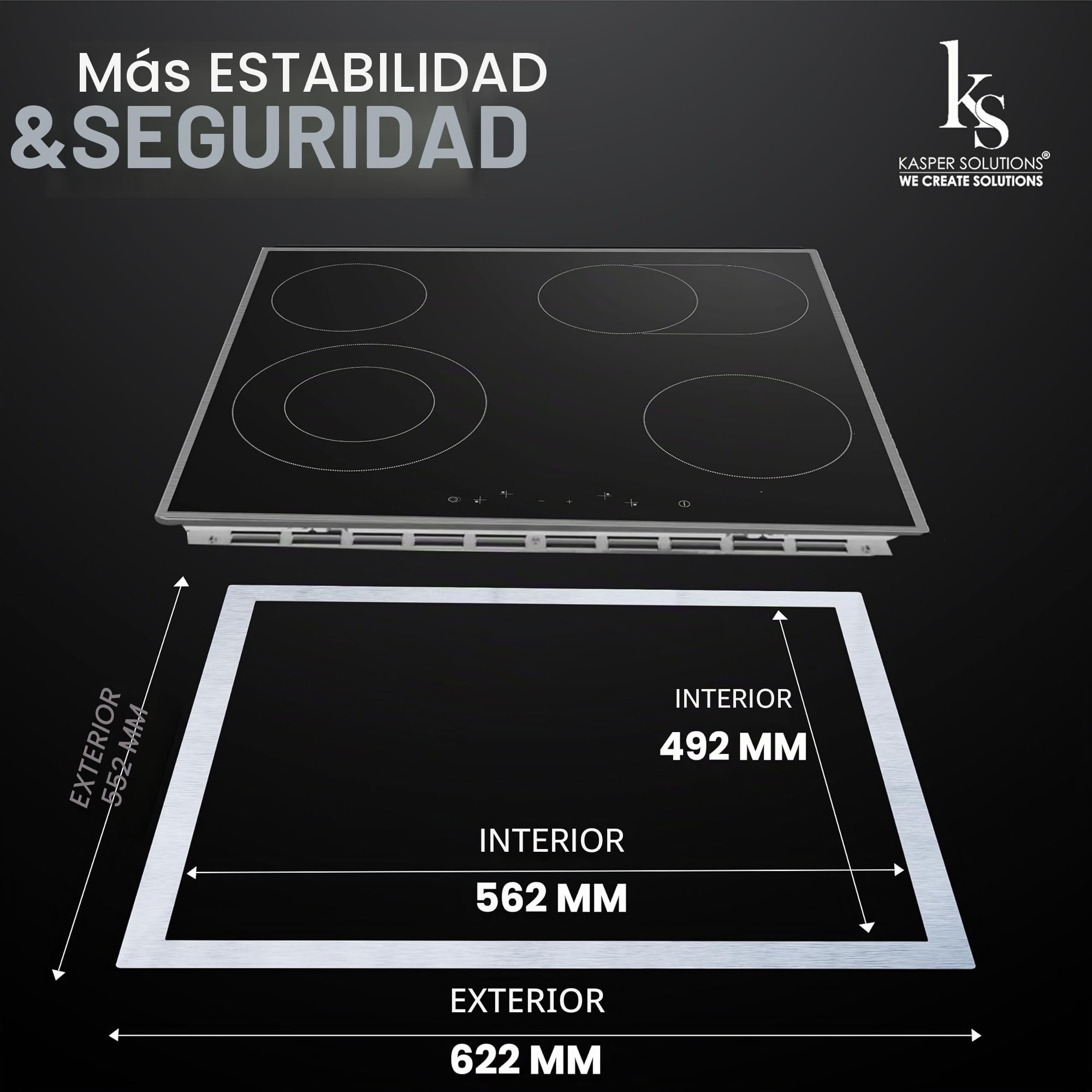 Marco adaptador para placas de cocción - 100% adecuado - ¡Para una experiencia culinaria segura! Incluye 2,5 m de cinta de sellado para la instalación