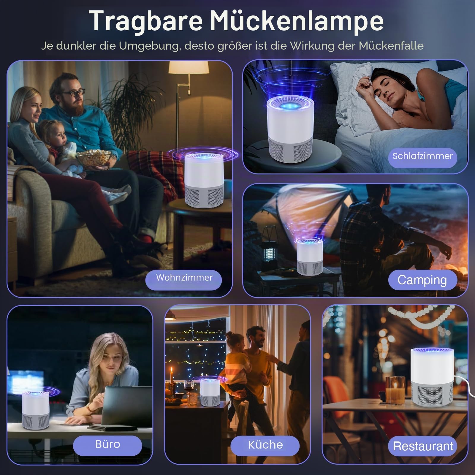 Insektenvernichter Elektrisch, UV Mückenlampe Fliegenfalle Innenbereich Mückenfalle Mückenschutz, USB Mosquito Repellent Tragbare Fliegenfallen für Schlafzimmer, Wohnzimmer Büro, Küche und Camping