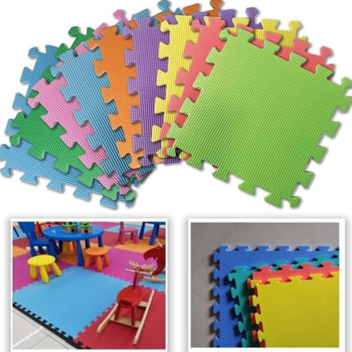 Almineez 9 Colourful Interlocking Soft and Thick EVA Foam Cushiony Activity Play Mat Floor Tiles For Kids Baby Toddlers Children Indoor and Outdoor 30cm x 30cm Each Mats size