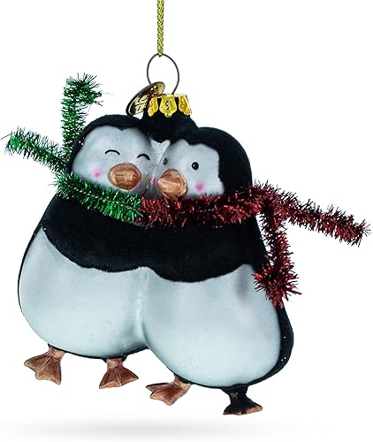 Romantic Penguin Couple in Love - Adorno navideño de vidrio soplado hecho a mano