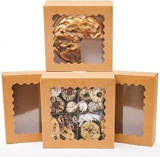 Gcardist Caja de galletas con ventana de 20,3 x 20,3 x 6,4 cm, 12 unidades, color marrón