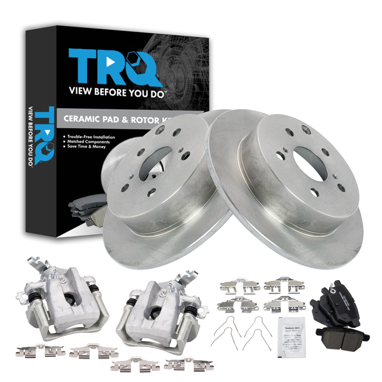 TRQ Rear Brake Pad &amp; Rotor Kit Ceramic Compatible with 2009-2012 Toyota Matrix