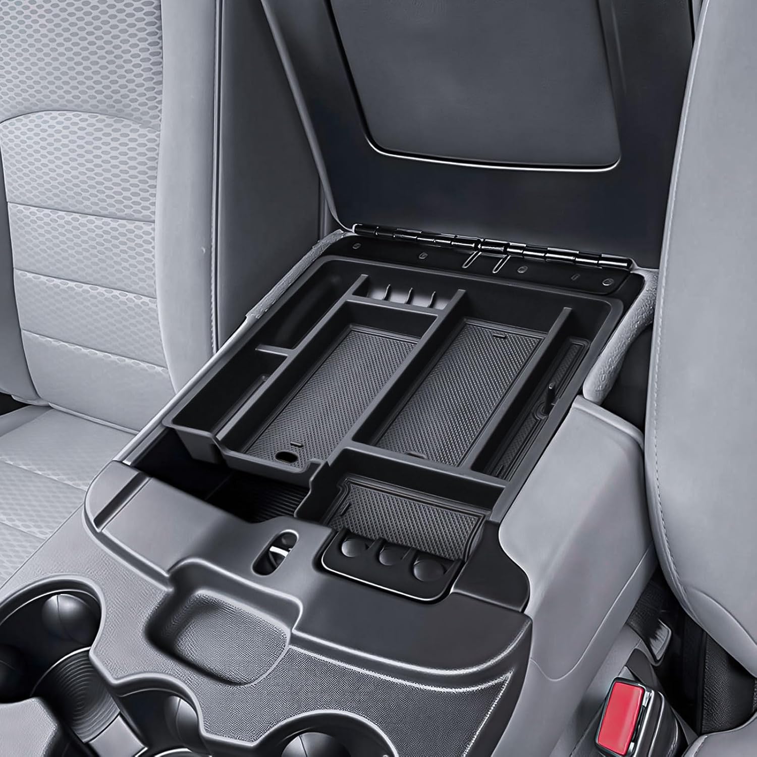 Center Console Organizer for 2013-2024 Dodge Ram 1500 Classic & 2013-2026 Ram 2500 3500, Armrest Storage Tray Insert Divider with Non-Slip Rubber, Fits Jump Seat with 3 Cup Holders Only