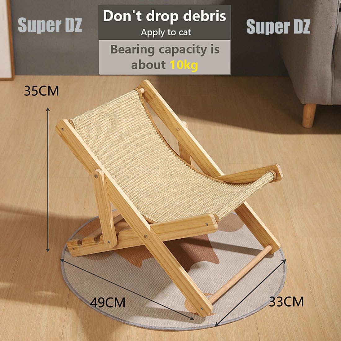 review Sisal Cat Chair, 4 Speed Adjustable Natural Wooden Cat Chair, Elevated Cat Bed with Sisal Scratcher and Cat Hammock, Bearing 10kg Resting Cat Lounge Chair Pet Cot (Canvas)