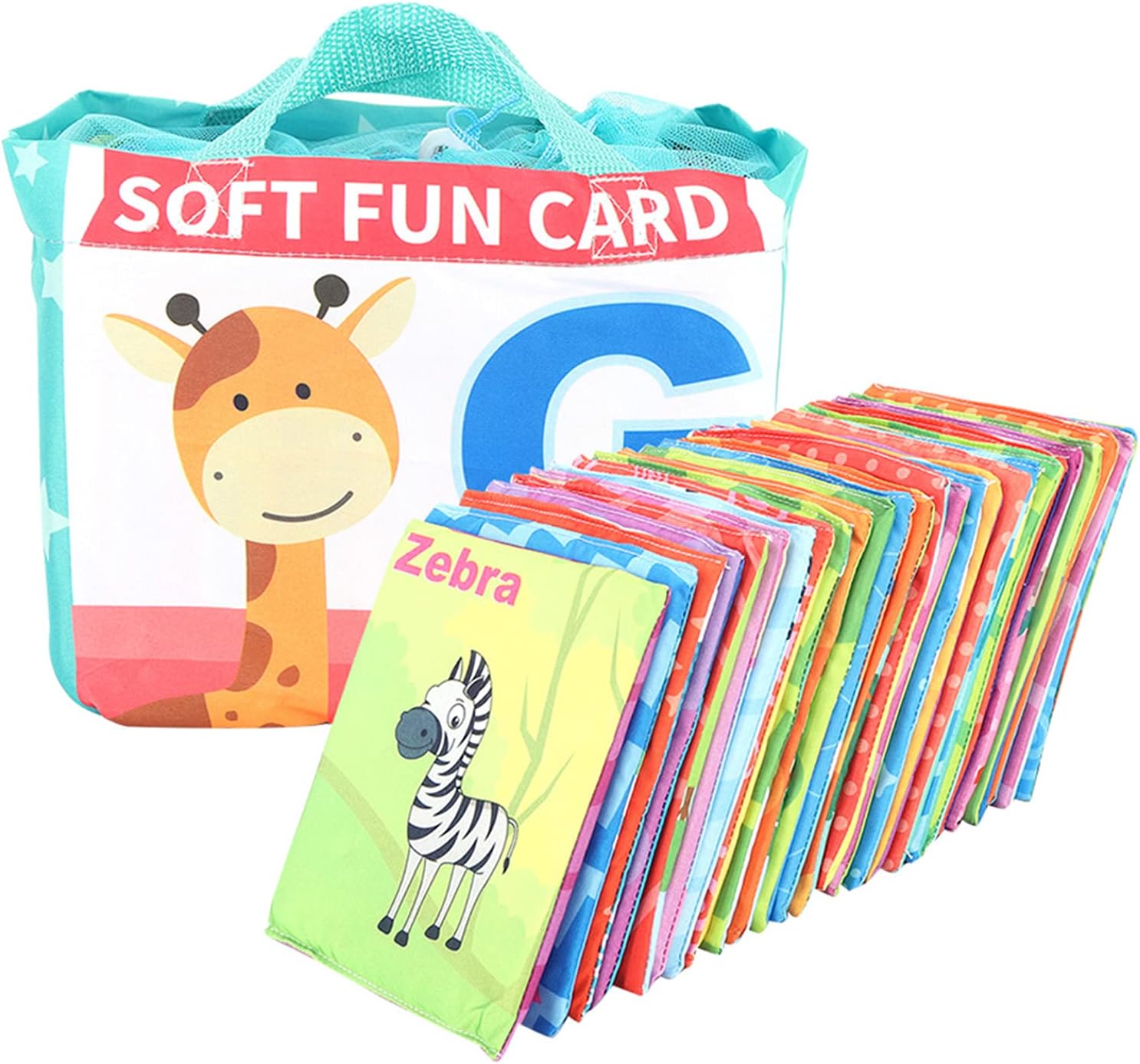 Children's 26 English Letters Cloth Book, Washable Soft Fabric Learning Book, Interactive Alphabet Toy with Storage Bag for Toddlers and Babies