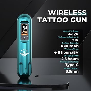 Tattoo Machine Kit Rotary Wireless Tattoo Gun Kit with 20pcs Extra Smooth Cartridge Needles Practice Skin Tattoo Supplies for Beginners & Professional Artists