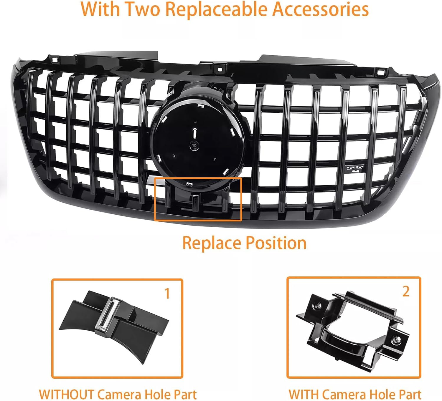 Compatible with Mercedes Benz 2019 2020 2021 2022 2023 2024 Sprinter/eSprinter W907/910 1500 2500 3500XD 4500 GT Style Front Bumper Grille Black with Black Trim grill