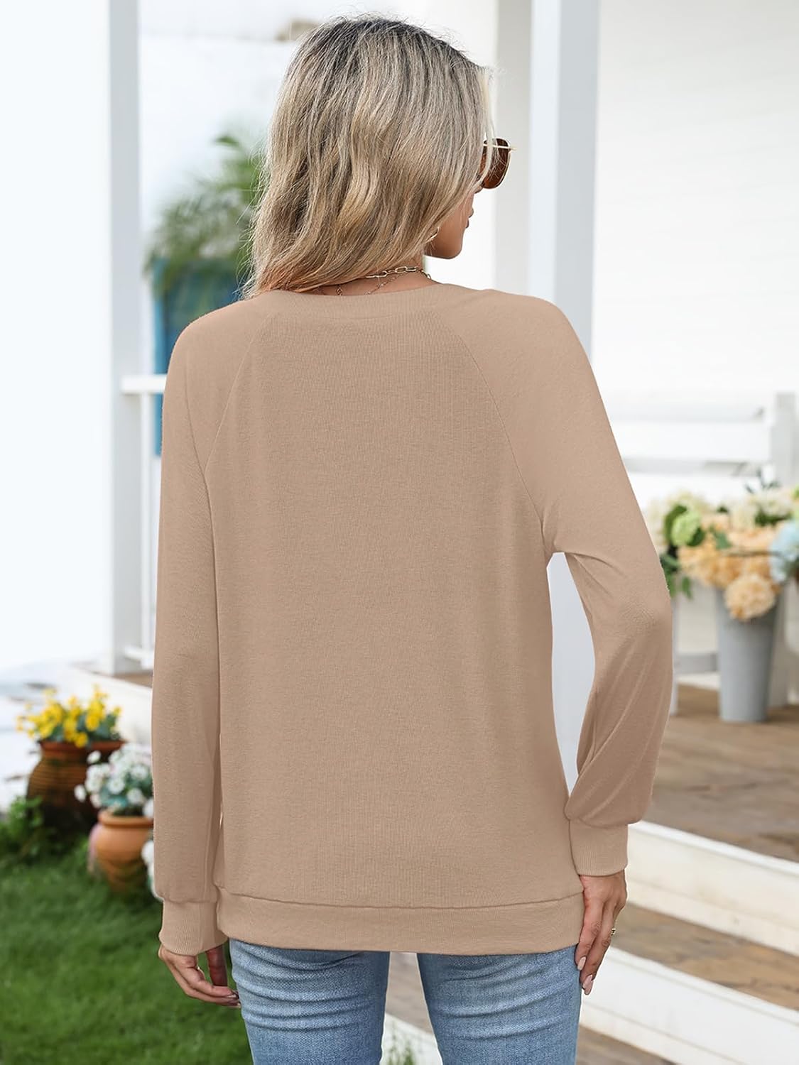 Womens Sweatshirts Long Sleeve V Neck Tops Fall Winter Basic Casual Lightweight Pullover Shirt - Image 4