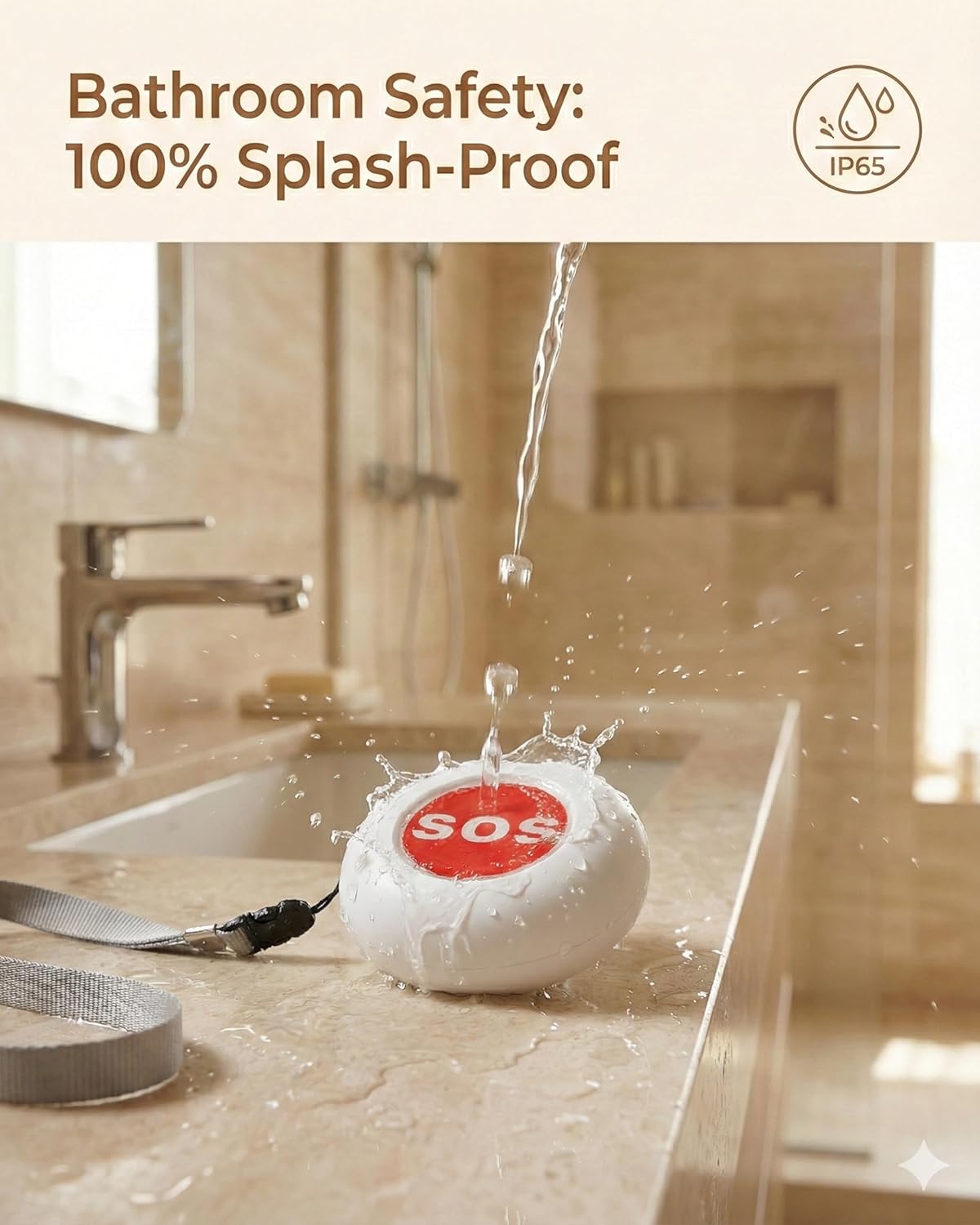 Rechargeable Caregiver Pager Wireless Call Button for Elderly, 1640ft Range Medical Alert System for Seniors No Monthly Fee, Portable Receiver with LCD Display & Vibration, IP65 Waterproof