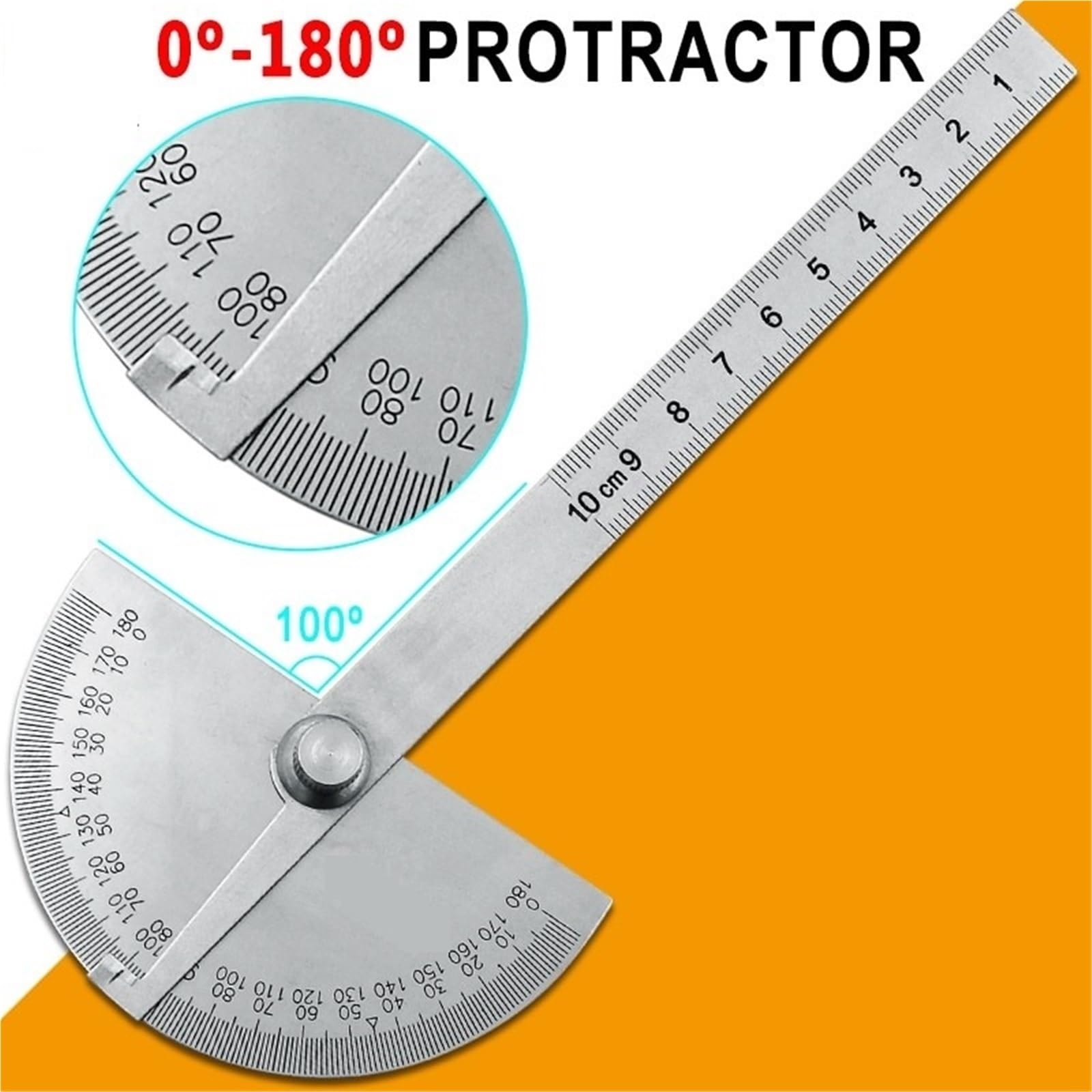 Rapporteur d'angle, Règle de mesure rotative à tête ronde en acier inoxydable, rapporteur à 180 degrés, outil de machiniste, règle d'artisan de 10cm