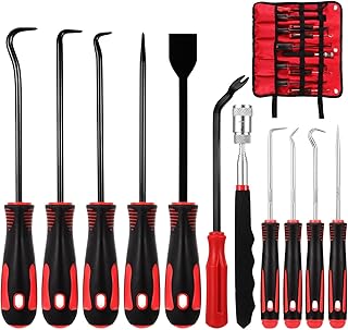 11STK Pick und Haken Set, Präzisions-Pick-Haken 16.5cm+26cm Präzisions Haken Pick Set, Auto Schläuchen O-Ring Dichtung Demontage Werkzeug mit Schaber und magnetischer, einziehbarer Werkzeug
