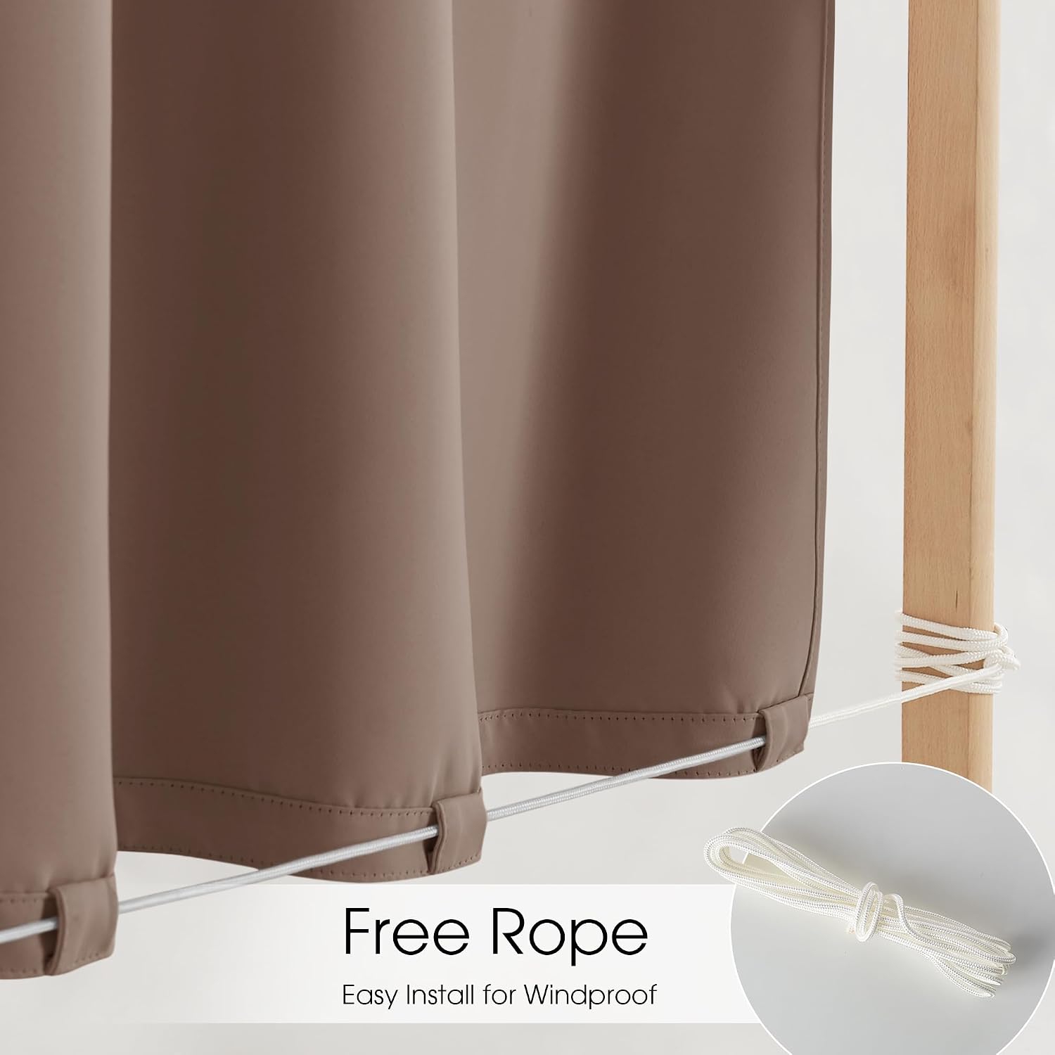 NICETOWN Fade Resistant Outdoor Curtains for Gazebo Waterproof Mocha 2 PCs image 3