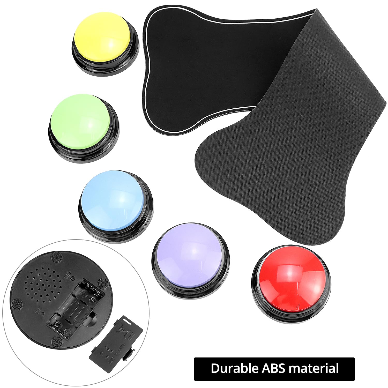 QWORK® 5 Colores Botones de Entrenamiento para Perros grabables, Juguete de Inteligencia para Perros, Incluye 25 Pegatinas, Pilas no Incluidas