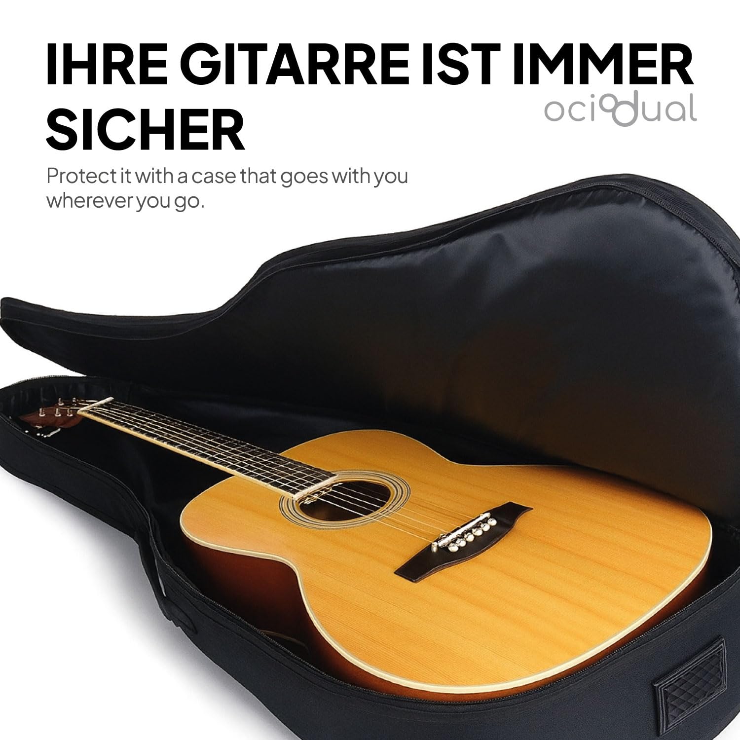 OcioDual Gitarrentasche, Gitarrenkoffer, Gitarrentasche Akustikgitarre, Rucksack mit Außentasche und Tragegriff, Wasserdicht, Rundumschutz für E-Gitarren, Guitar Accessories, Schwarz
