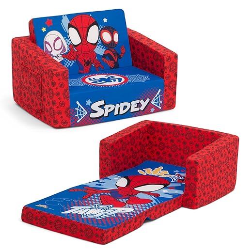 Delta Children Marvel Spidey and His Amazing Friends Cozee Flip-Out Chair - 2-in-1 Convertible Chair to Lounger for Kids