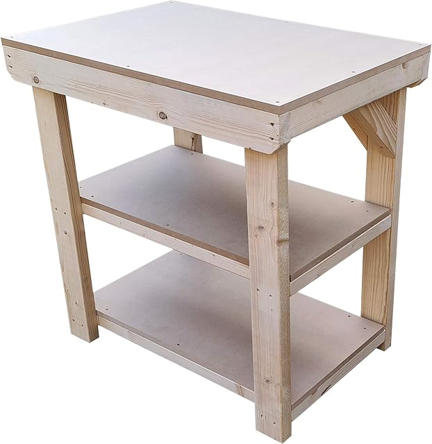 Wooden 18mm MDF WorkBench With Double Shelf - 3FT to 6FT - Work Table Hand Made Strong Heavy Duty - Made From Construction Grade Timber (3ft)