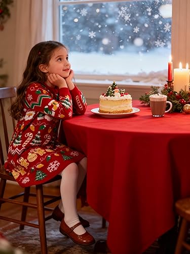 Miniatura 5 de Funnycokid Vestido de Navidad para niñas pequeñas, vestido de suéter de punto de Navidad de manga larga 2-11 años