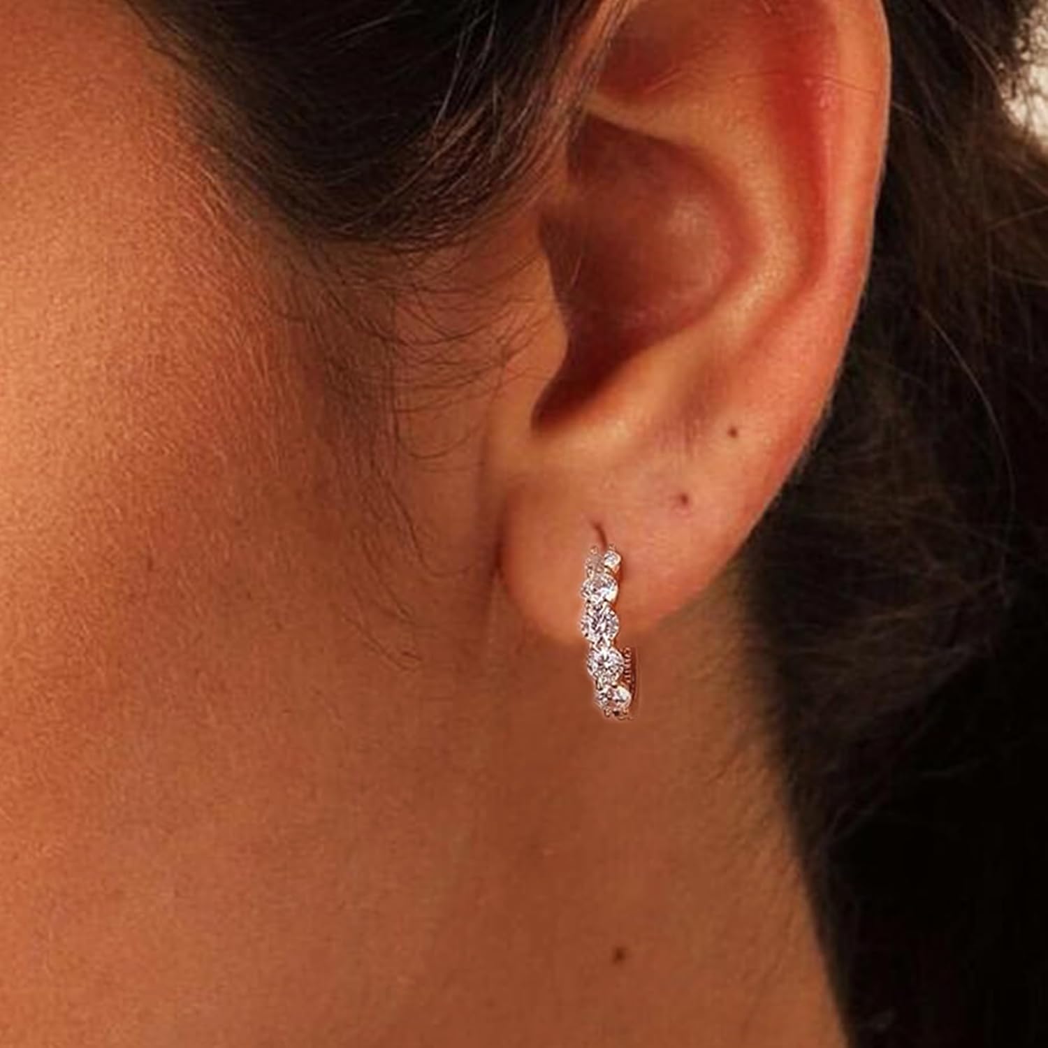 Sterling Silver Cubic Zirconia Hoop Earrings and 14k Gold Earrings, Hypoallergenic Diamond Huggies Earrings for Women - Image 5