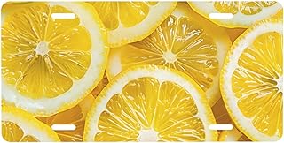 License Plate Cover Holder for Car Designs Yellow Lemon Pattern Stainless Front License Plate for Men Women Metal Aluminum Metal Decorative Accessory Vanity Tag 6 * 12 inch (4 Holes)