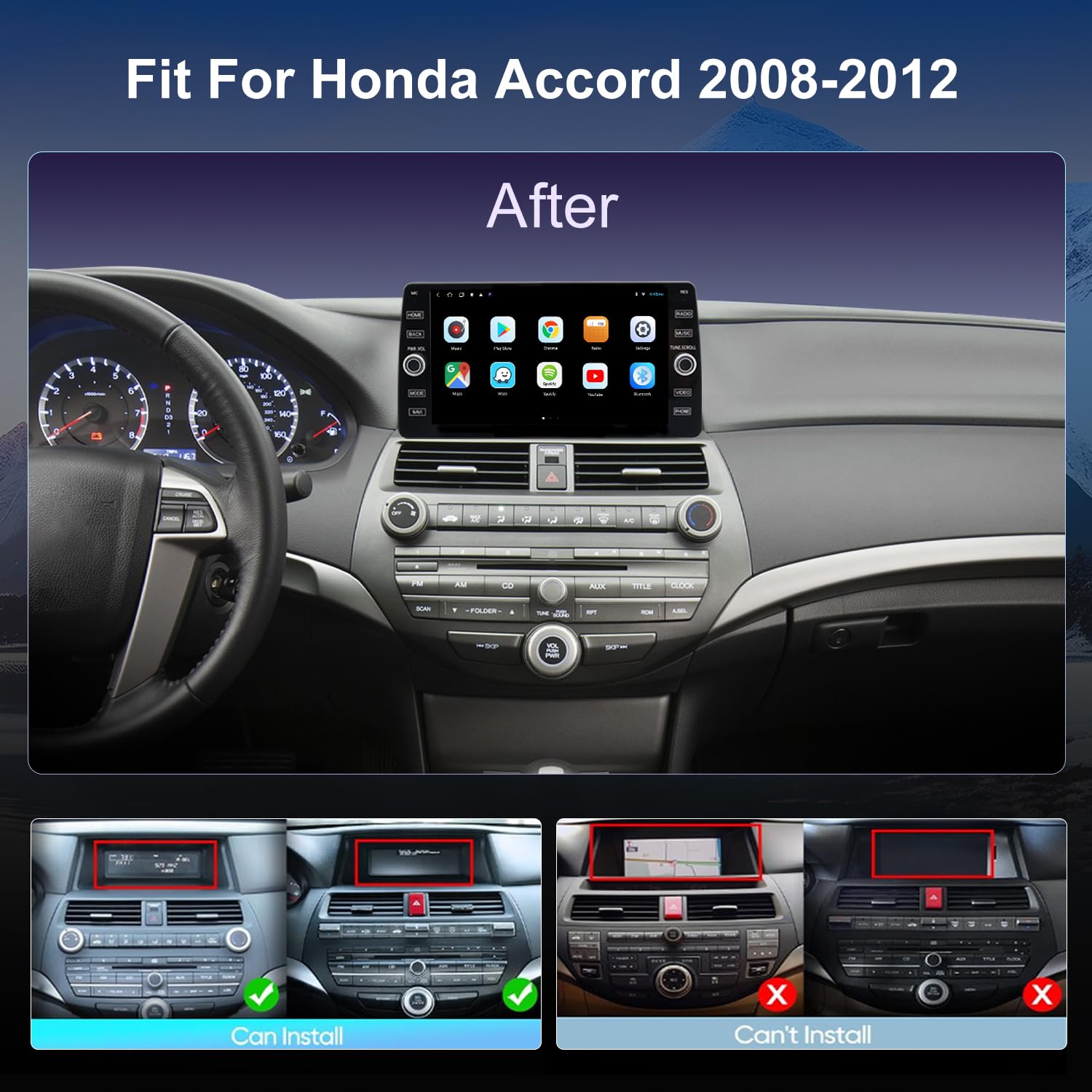 4G LTE QLED Radio for Honda Accord 8th 2008 2009 2010 2011 2012 Upgrade | 8-Core CPU Touch Screen Stereo | Wireless CarPlay & Android Auto | Free Camera