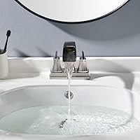 Vista 4 de Waterfall Brushed Nickel Faucet for Bathroom Sink 3 Hole - 4 inch Centerset Brass Bathroom Faucets, Lead-Free Lavatory Vanity Sink Faucet with